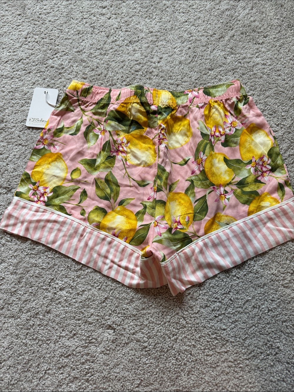 PJ Salvage Pink Stripes with Lemon Print Cotton Camisole & Shorts Sleep Set- XS - Picture 6 of 7
